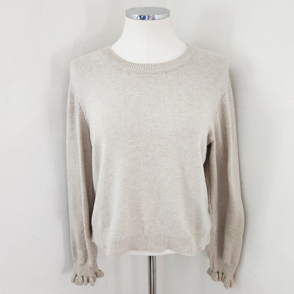 Chelsea & Theodore Womens XL Beige Ruffle Cuff‎ Crewneck Knit Pullover Sweater